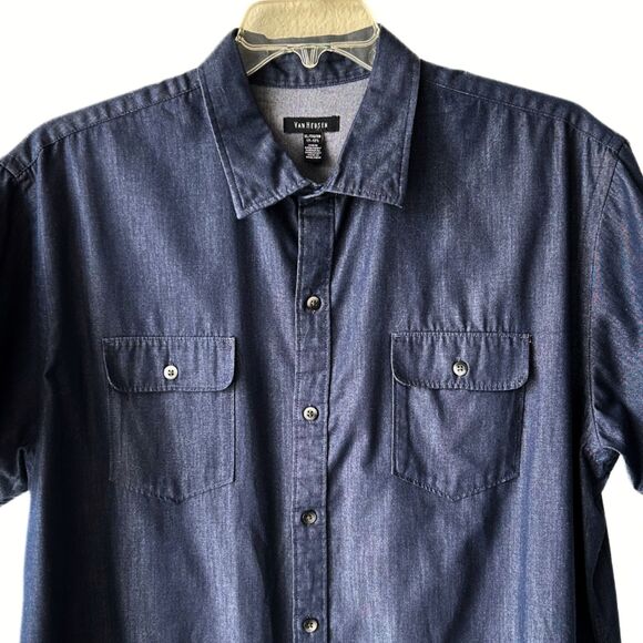 Van Heusen Button Down Denim Blue Cotton Short Sleeve Collared Shirt Men’s XL - Picture 3 of 8